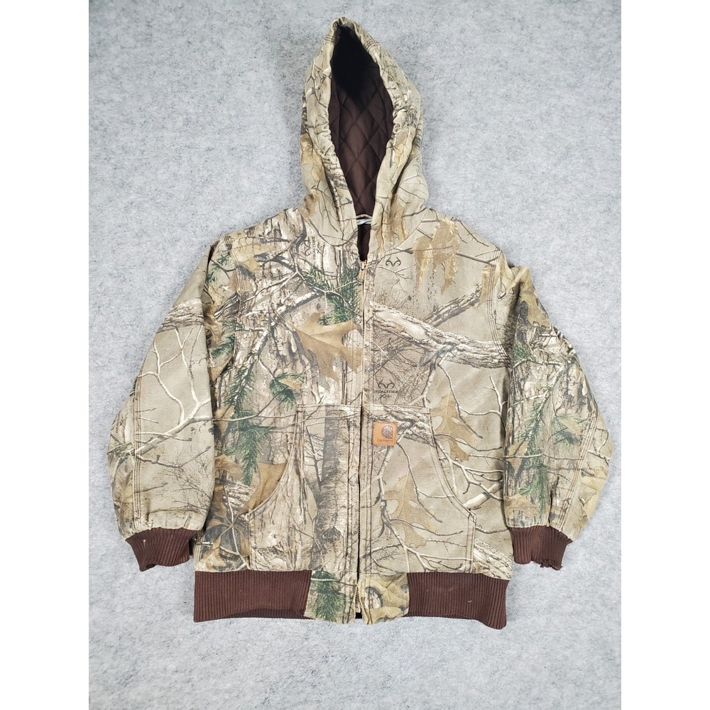 Carhartt Mossy Oaks Canvas Quilted Lining Hooded Camouflage Jacket Youth Medium